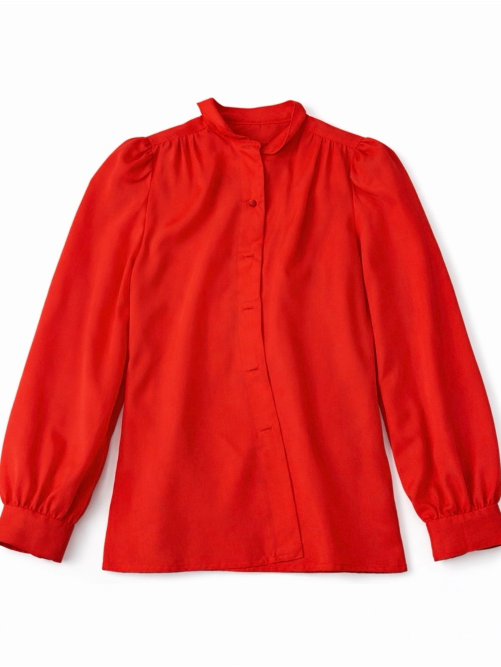 Red Long-Sleeve Mandarin Collar Blouse